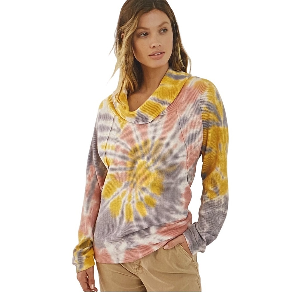 PILCRO Tie Dye Waffle Knit Mock Neck Top Cozy Autumn Plus 1X